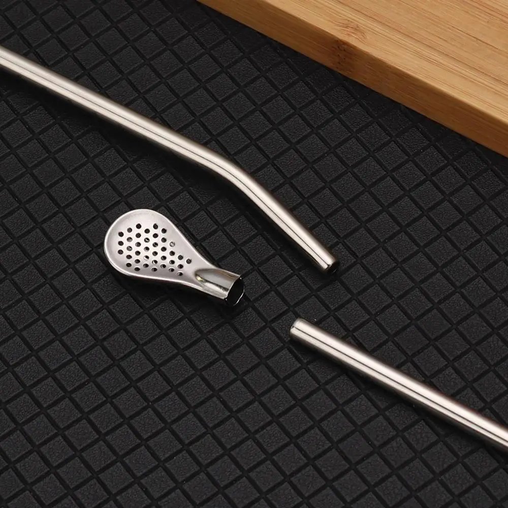 Stainless Steel Tea Drinking Straws Spoon Tea Filter Stirrer Reusable Coffee Cocktail Straw Spoon set Kitchen Bar Accessories