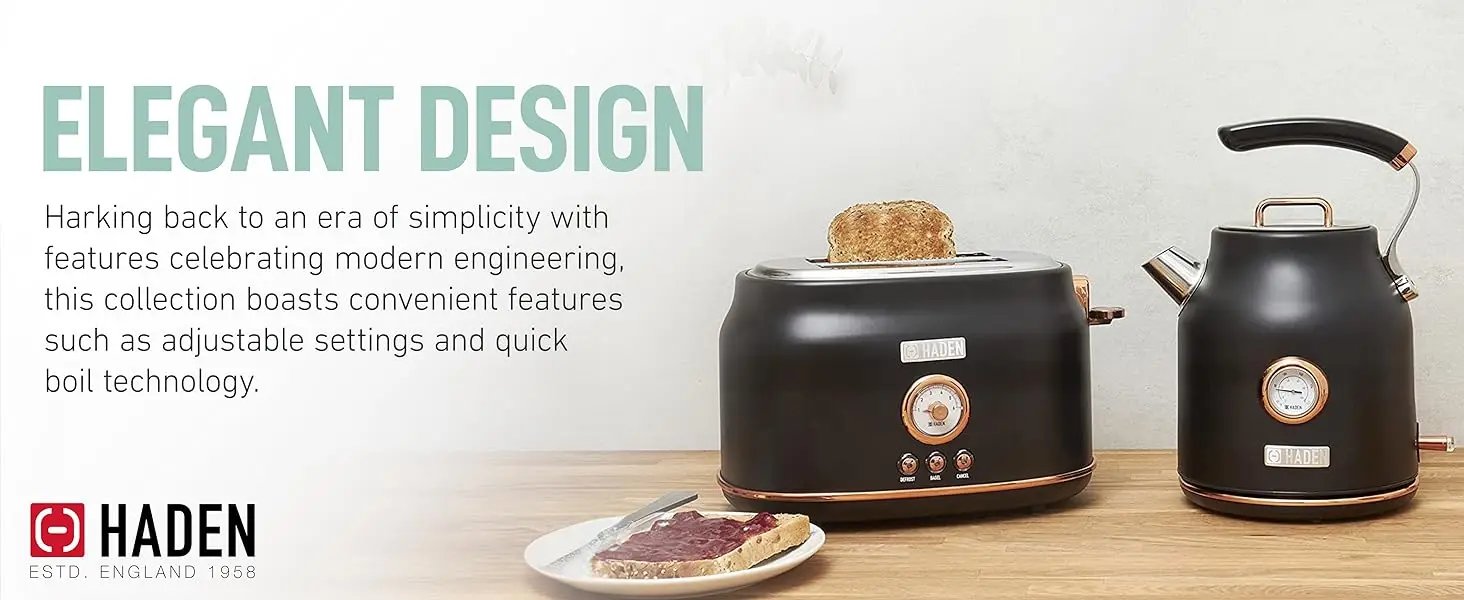 Haden Dorset 1.7 Liter Stainless Steel Electric Kettle, Hot Water Kettle with 360-Degree Base and Auto Shutoff, Black & Copper