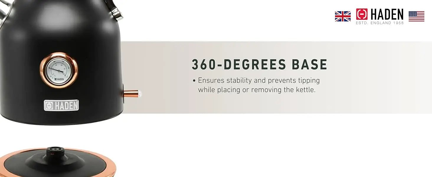 Haden Dorset 1.7 Liter Stainless Steel Electric Kettle, Hot Water Kettle with 360-Degree Base and Auto Shutoff, Black & Copper