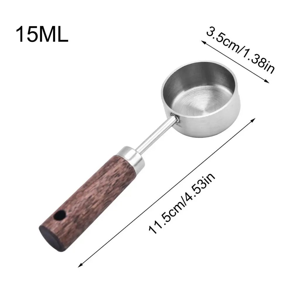 15ml Stainless Steel Measure Spoon Flat Bottom Hangable Measuring Cup Rustproof with Wood Handle Kitchen Coffee Measure Tools 15ml Stainless Steel Measure Spoon Flat Bottom Hangable Measuring Cup Rustproof with Wood Handle Kitchen Coffee Measure Tools