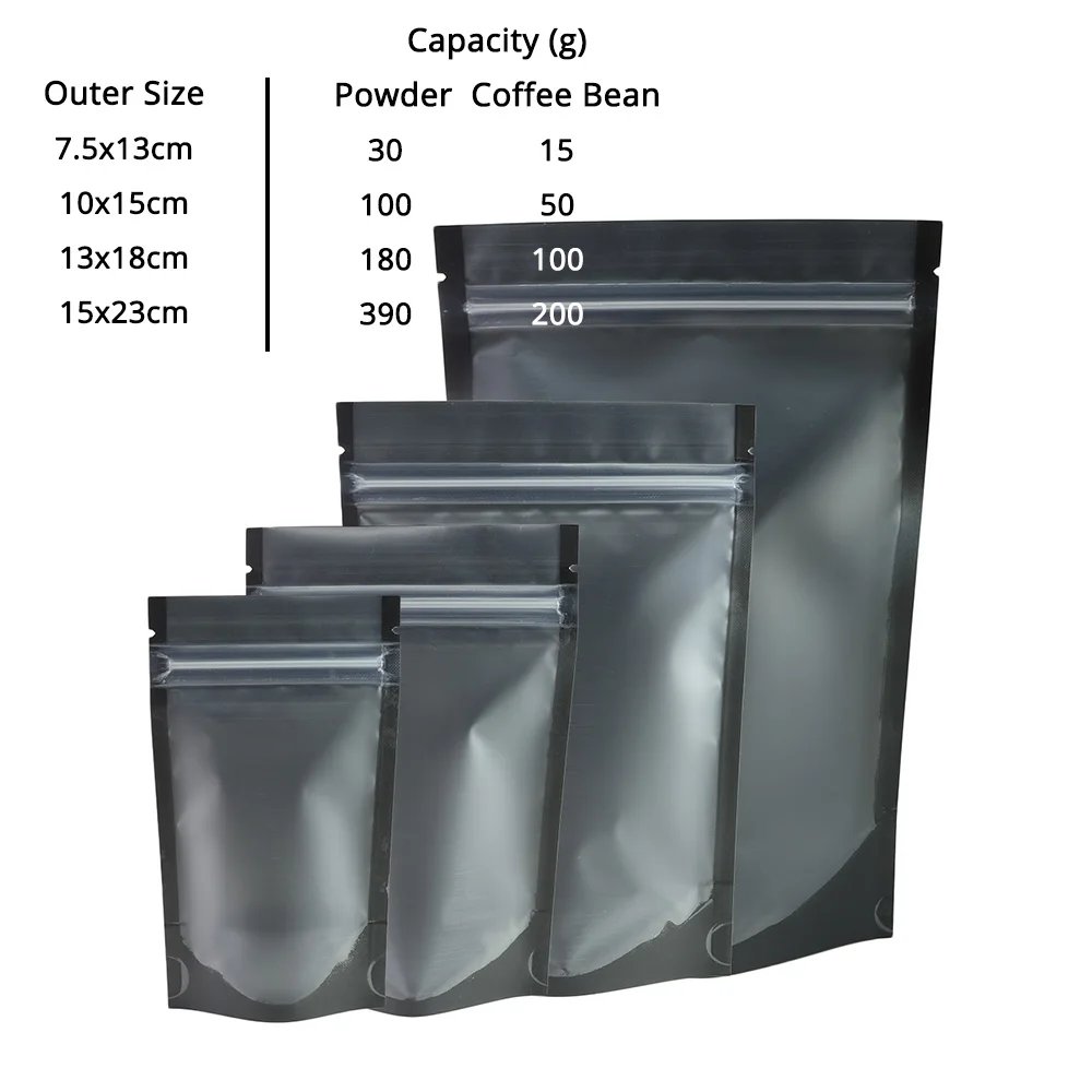 Matte Black Clear Front Zip Lock Stand Up Pouches, Coffee Bean Packaging, Kitchen Storage Bag, Eco-friendly Food Pouch, 100Pcs Matte Black Clear Front Zip Lock Stand Up Pouches, Coffee Bean Packaging, Kitchen Storage Bag, Eco-friendly Food Pouch, 100Pcs