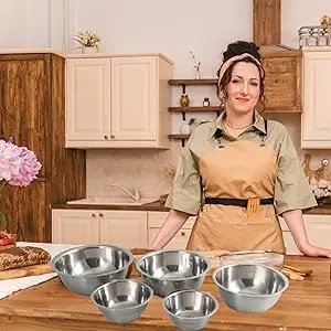 Mixing Bowl Set of 5, Stainless Steel Mixing Bowls, Nesting Whisking Bowl Set for Cooking, Baking, Serving, Food/Salad Prep
