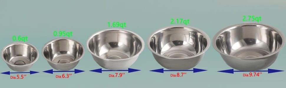 Mixing Bowl Set of 5, Stainless Steel Mixing Bowls, Nesting Whisking Bowl Set for Cooking, Baking, Serving, Food/Salad Prep