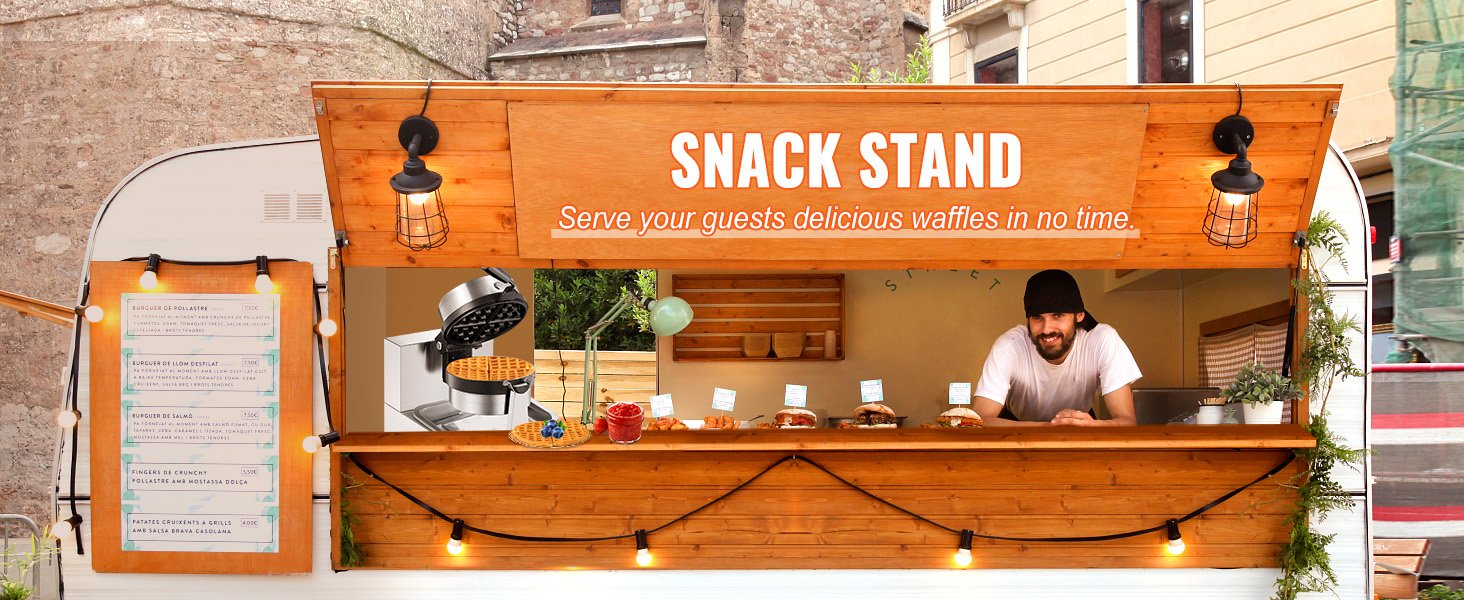 VEVOR Electric Waffle Maker Round Waffle Iron Non-Stick Waffle Baker Machine Teflon-Coated Baking Pans Stainless Steel Gaufriers