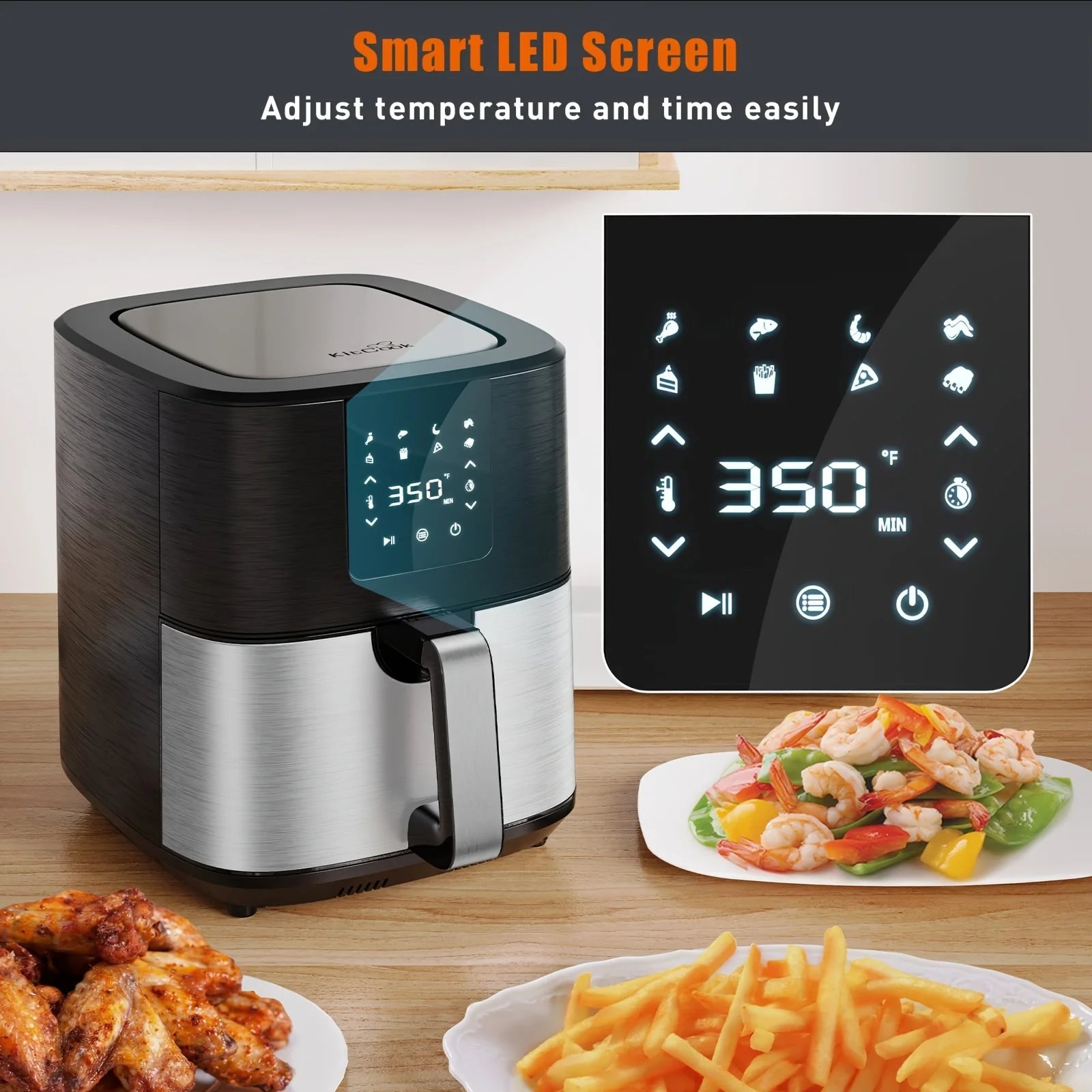 KitCook Large Air Fryer, 1500W 7QT AirFryer Cooker, Adjustable Temperature 100-400&deg;F, 8 Presets Menu, Digital Touch Screen, Nons