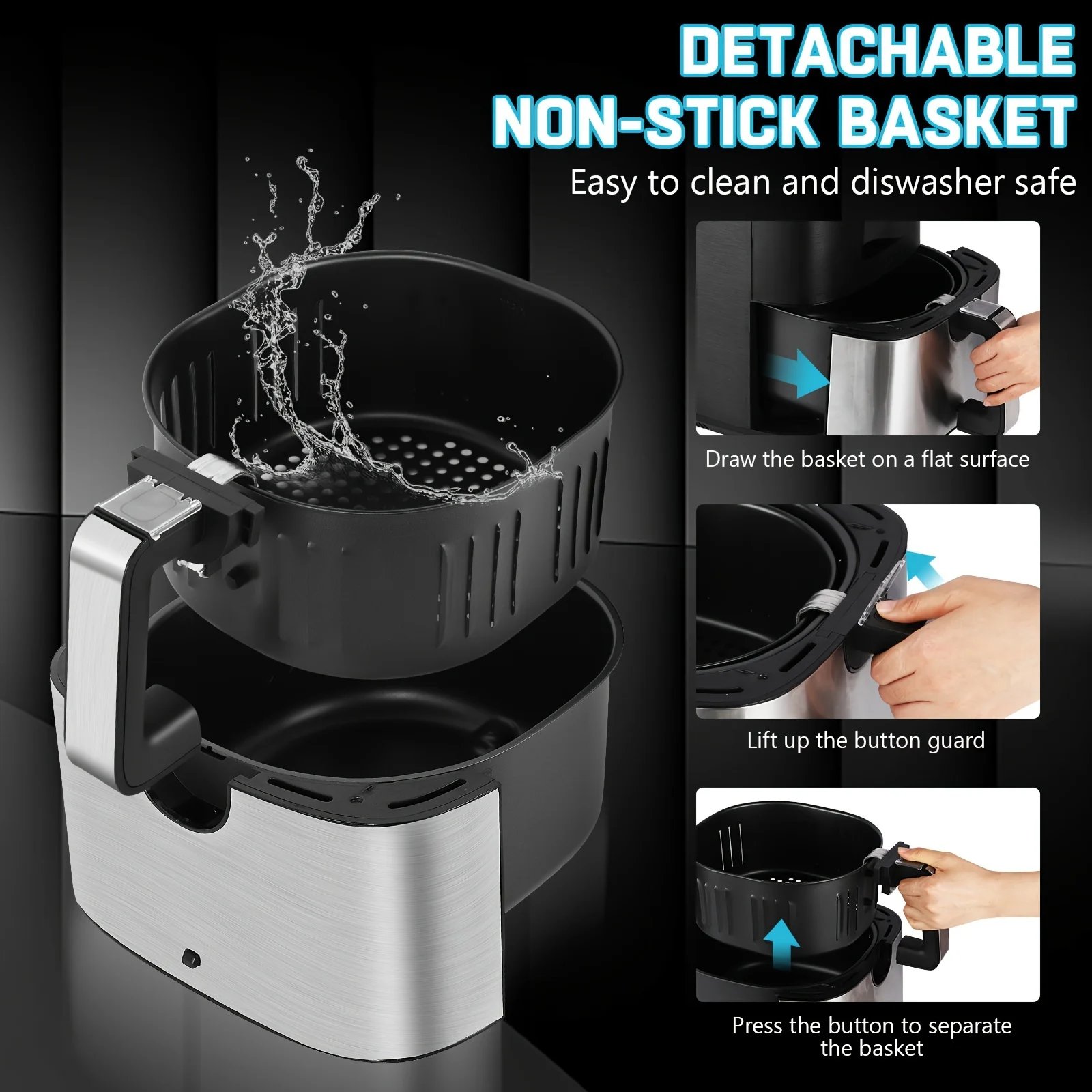 KitCook Large Air Fryer, 1500W 7QT AirFryer Cooker, Adjustable Temperature 100-400&deg;F, 8 Presets Menu, Digital Touch Screen, Nons