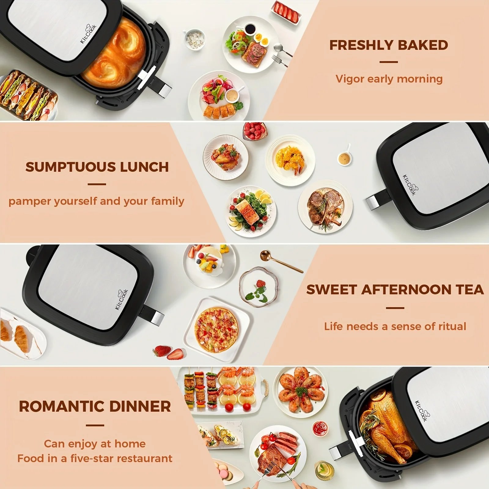 KitCook Large Air Fryer, 1500W 7QT AirFryer Cooker, Adjustable Temperature 100-400&deg;F, 8 Presets Menu, Digital Touch Screen, Nons