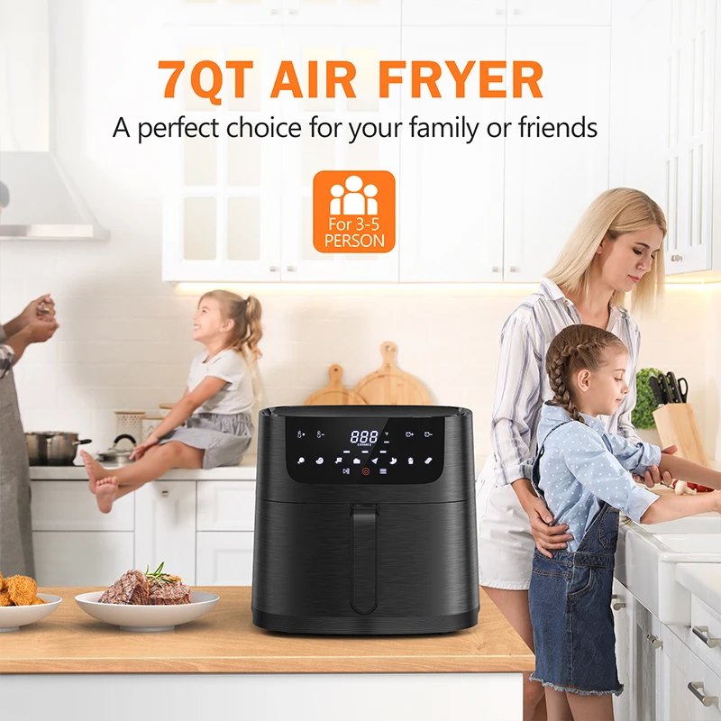 CROWNFUL Air Fryer 7L Touch-screen Display Air Fryer Oven with 8 Cooking Programs Oilless Electric Cooker and Nonstick Basket