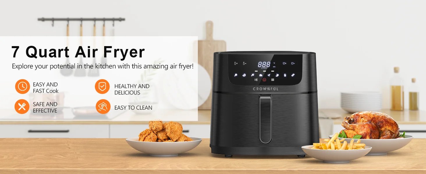 CROWNFUL Air Fryer 7L Touch-screen Display Air Fryer Oven with 8 Cooking Programs Oilless Electric Cooker and Nonstick Basket