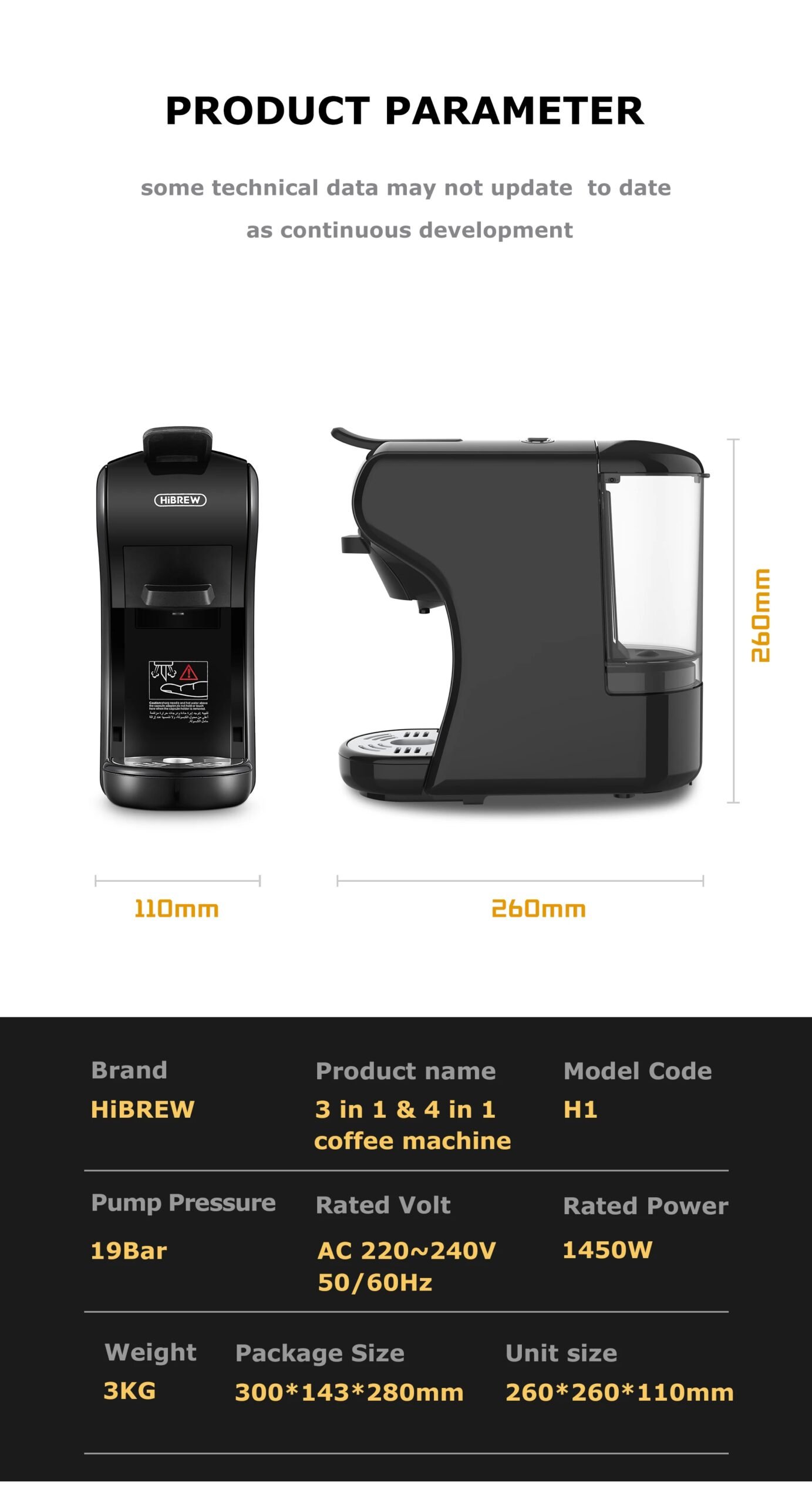 HiBREW Coffee Machine 19 Bar 4in1 Hot & Cold Multiple Capsule Espresso Cafetera Pod Coffee Maker Dolce Milk Nexpresso Powder H1A