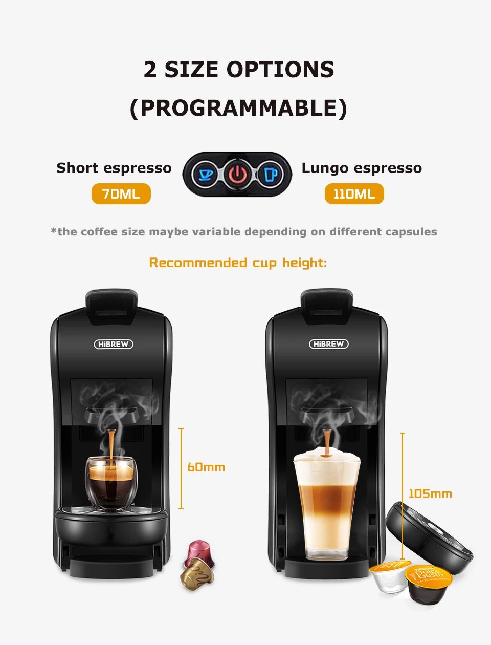 HiBREW Coffee Machine 19 Bar 4in1 Hot & Cold Multiple Capsule Espresso Cafetera Pod Coffee Maker Dolce Milk Nexpresso Powder H1A