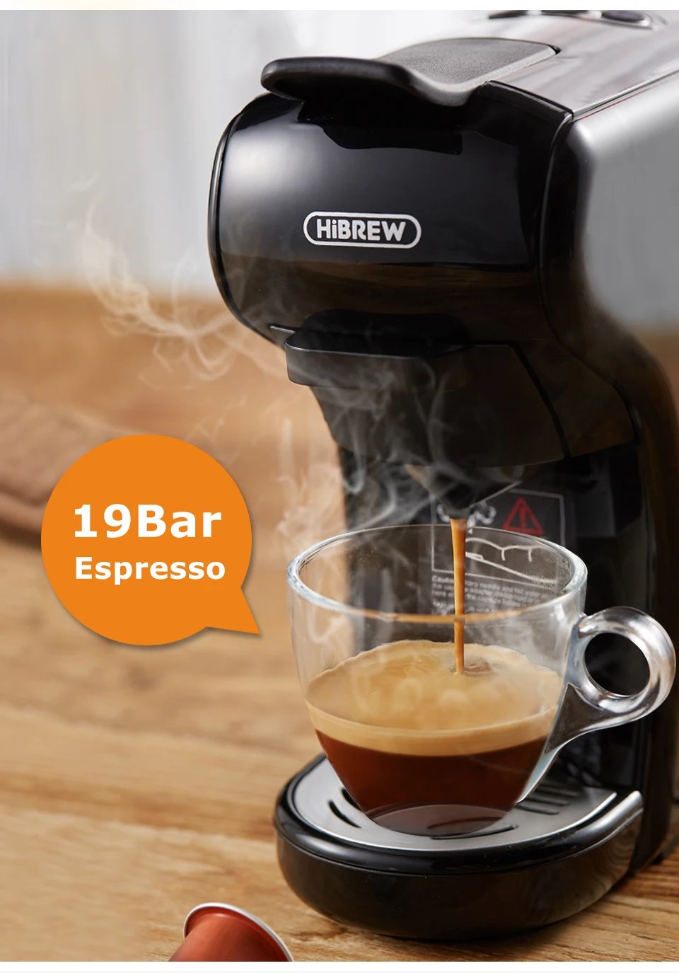 HiBREW Coffee Machine 19 Bar 4in1 Hot & Cold Multiple Capsule Espresso Cafetera Pod Coffee Maker Dolce Milk Nexpresso Powder H1A