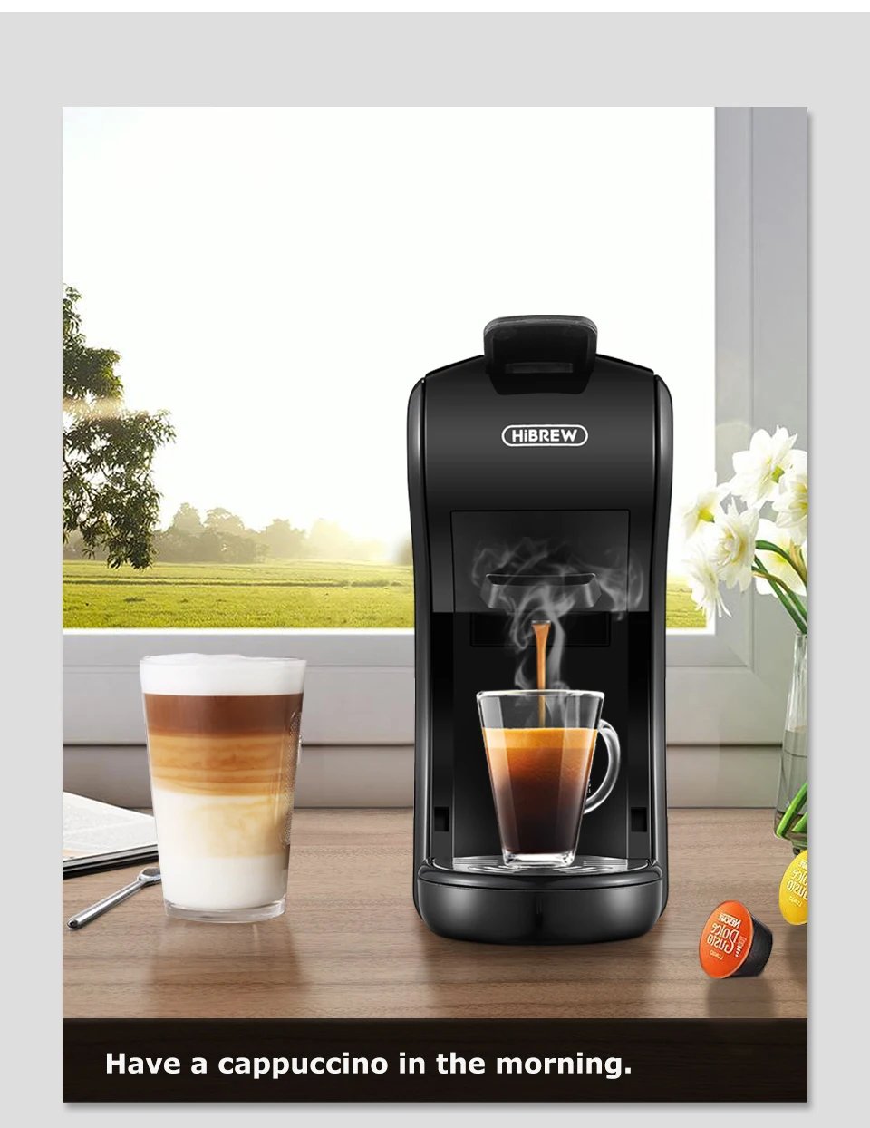 HiBREW Coffee Machine 19 Bar 4in1 Hot & Cold Multiple Capsule Espresso Cafetera Pod Coffee Maker Dolce Milk Nexpresso Powder H1A