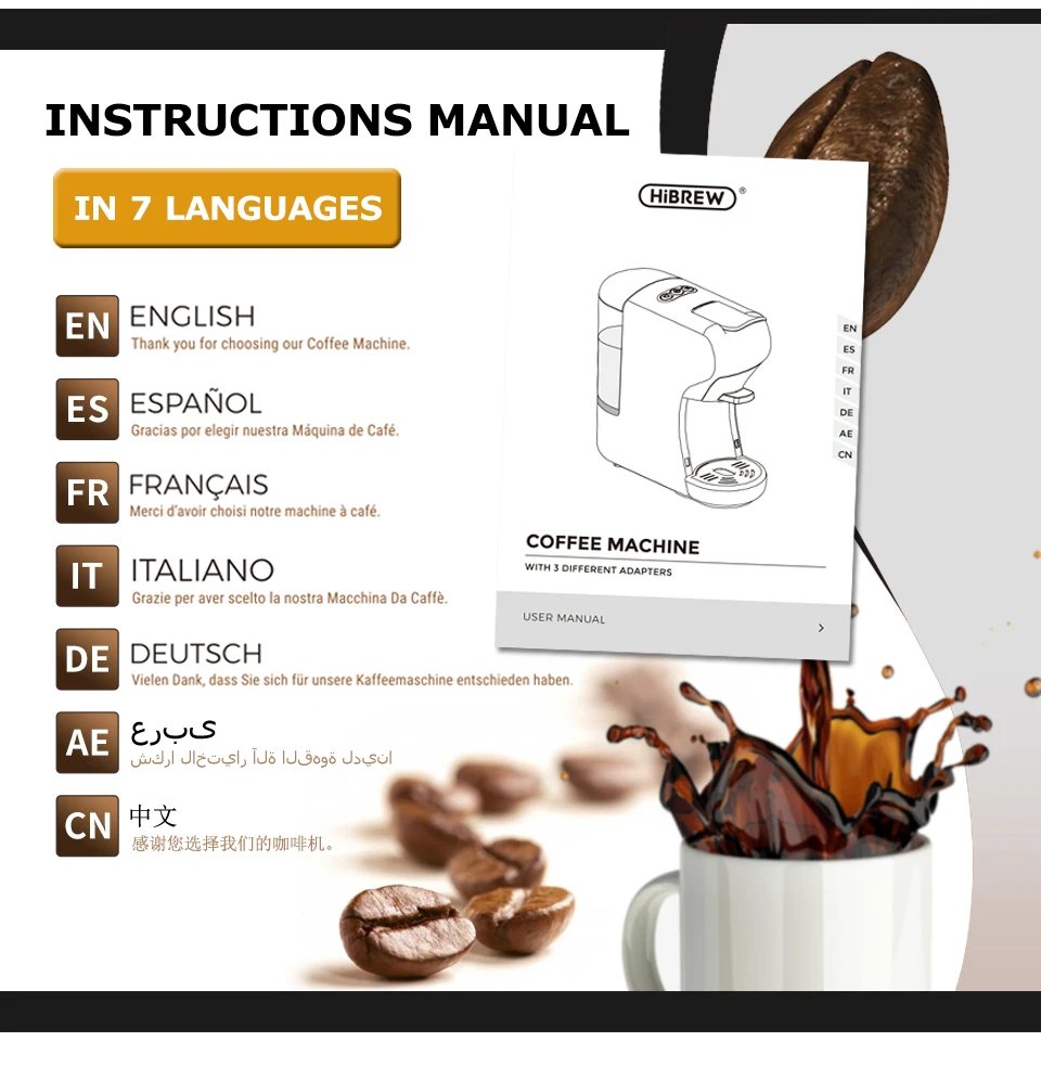 HiBREW Coffee Machine 19 Bar 4in1 Hot & Cold Multiple Capsule Espresso Cafetera Pod Coffee Maker Dolce Milk Nexpresso Powder H1A