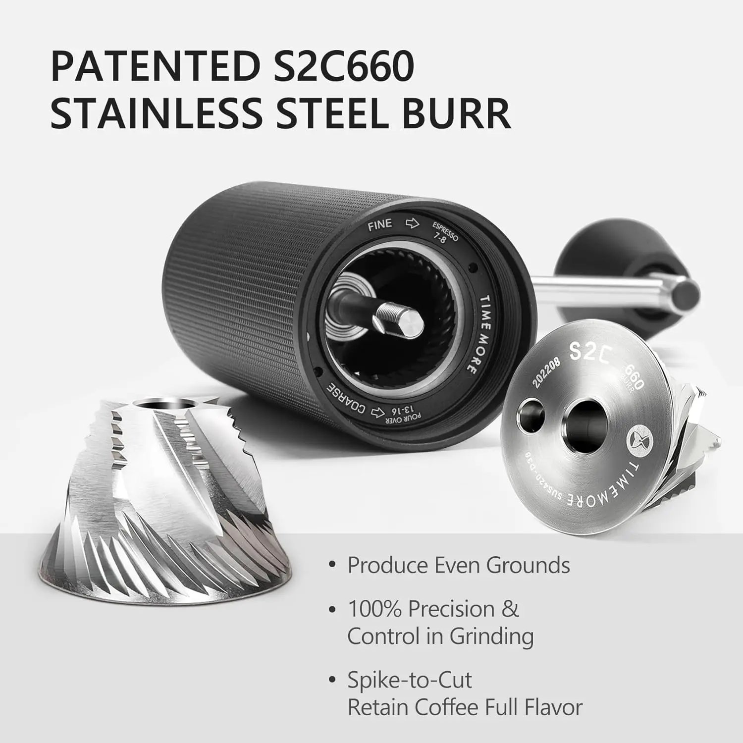 C3S Max Pro Manual Coffee Grinder Chestnut Capacity 30g with CNC Stainless Steel Conical Burr, Internal Adjustable Setting