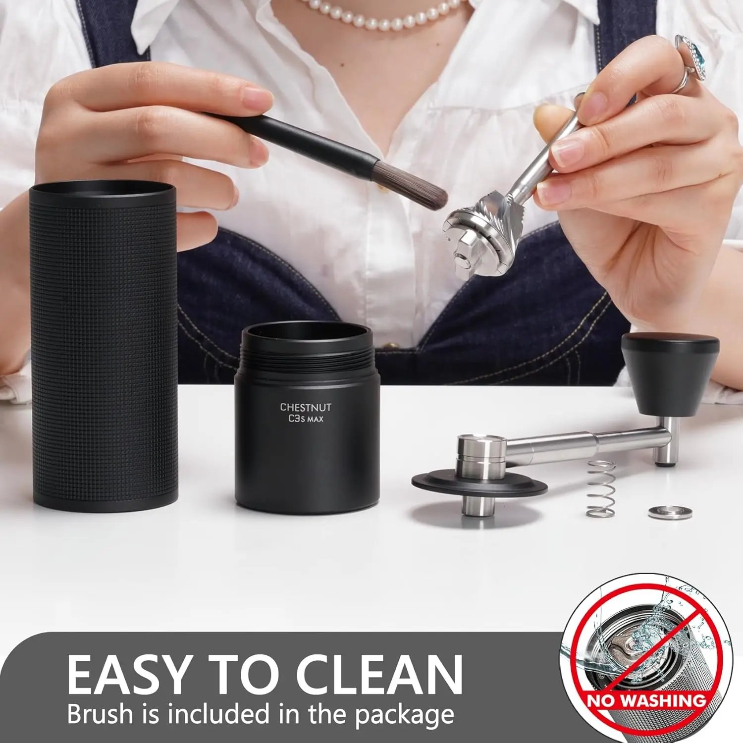 C3S Max Pro Manual Coffee Grinder Chestnut Capacity 30g with CNC Stainless Steel Conical Burr, Internal Adjustable Setting