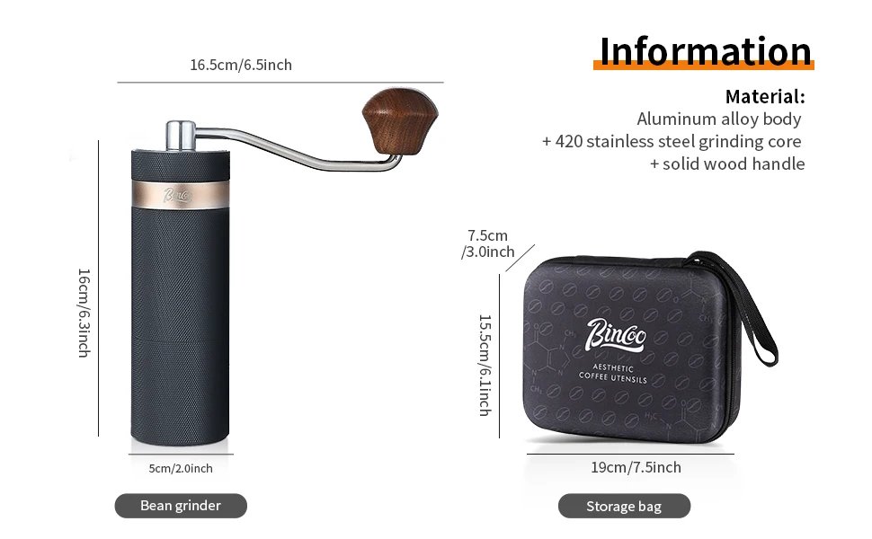 Manual Coffee Grinder,Hand Espresso Grinder with Stainless Steel Conical Burr,Coffee Bean Grinder with Portable Carry Bag