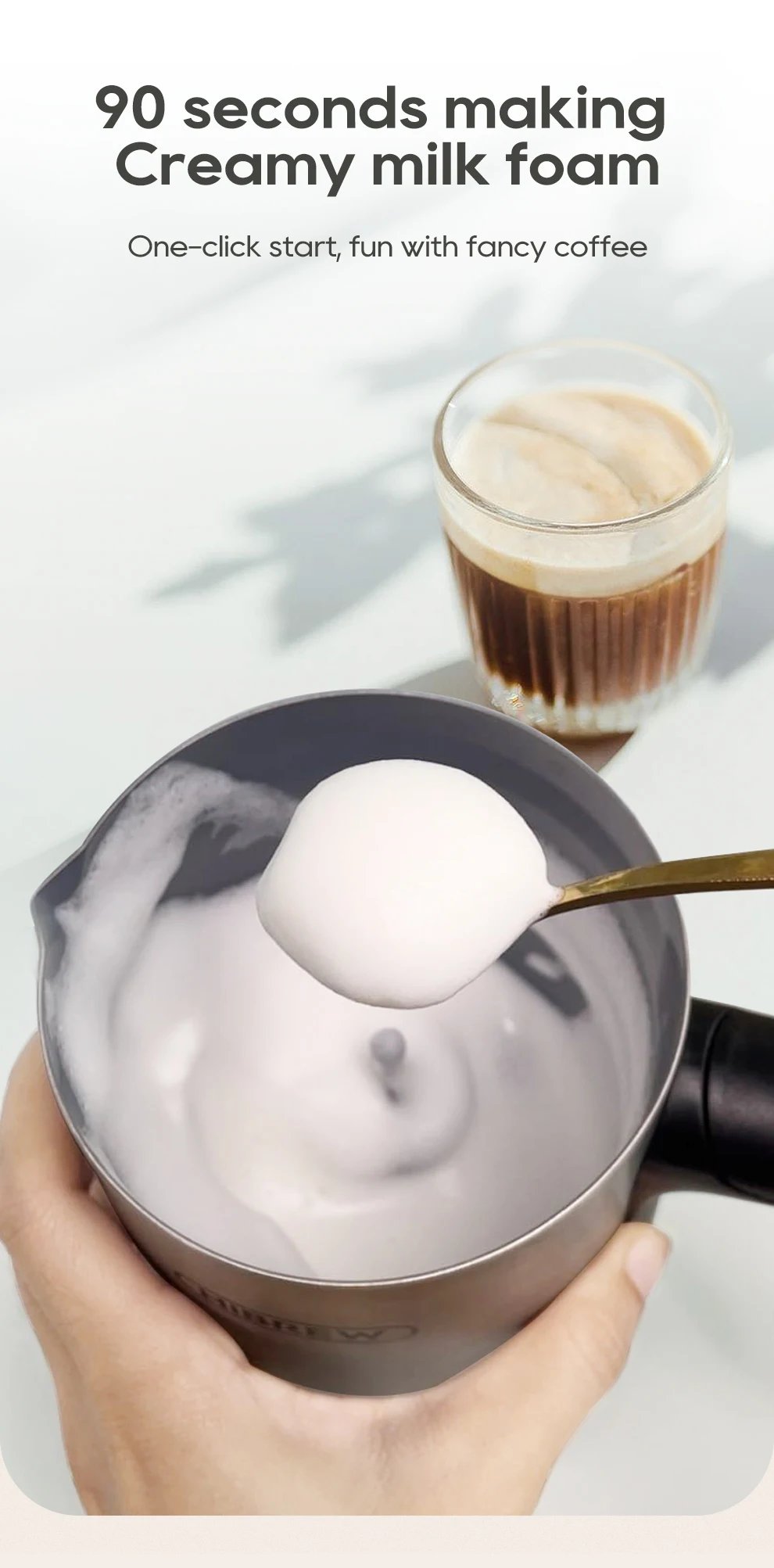 HiBREW 4 in 1 Milk Frother Frothing Foamer Fully automatic Milk Warmer Cold/Hot Latte Cappuccino Chocolate Protein powder M3A