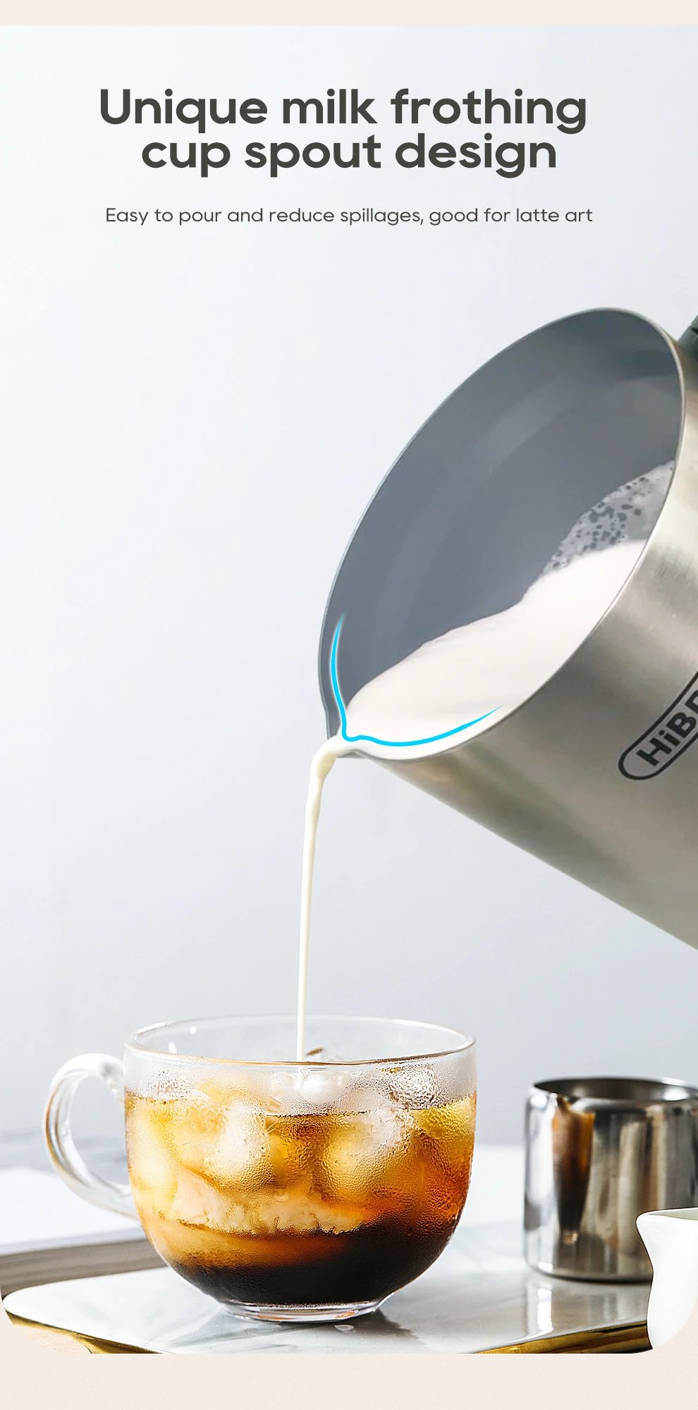 HiBREW 4 in 1 Milk Frother Frothing Foamer Fully automatic Milk Warmer Cold/Hot Latte Cappuccino Chocolate Protein powder M3A