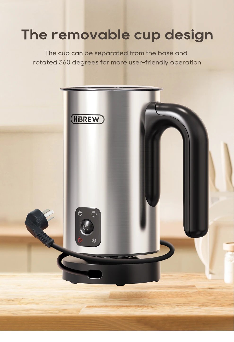 HiBREW 4 in 1 Milk Frother Frothing Foamer Fully automatic Milk Warmer Cold/Hot Latte Cappuccino Chocolate Protein powder M3A