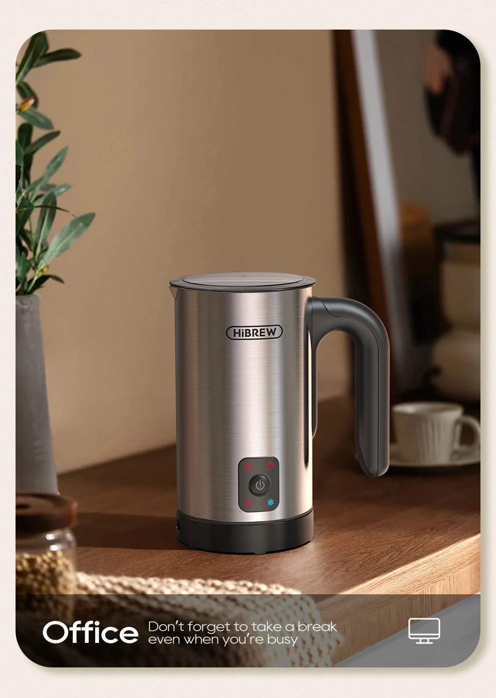 HiBREW 4 in 1 Milk Frother Frothing Foamer Fully automatic Milk Warmer Cold/Hot Latte Cappuccino Chocolate Protein powder M3A