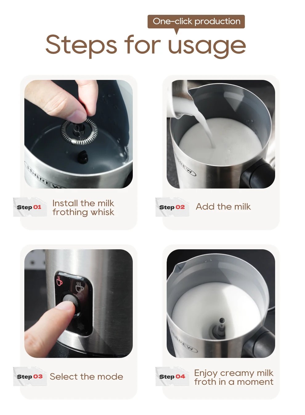HiBREW 4 in 1 Milk Frother Frothing Foamer Fully automatic Milk Warmer Cold/Hot Latte Cappuccino Chocolate Protein powder M3A