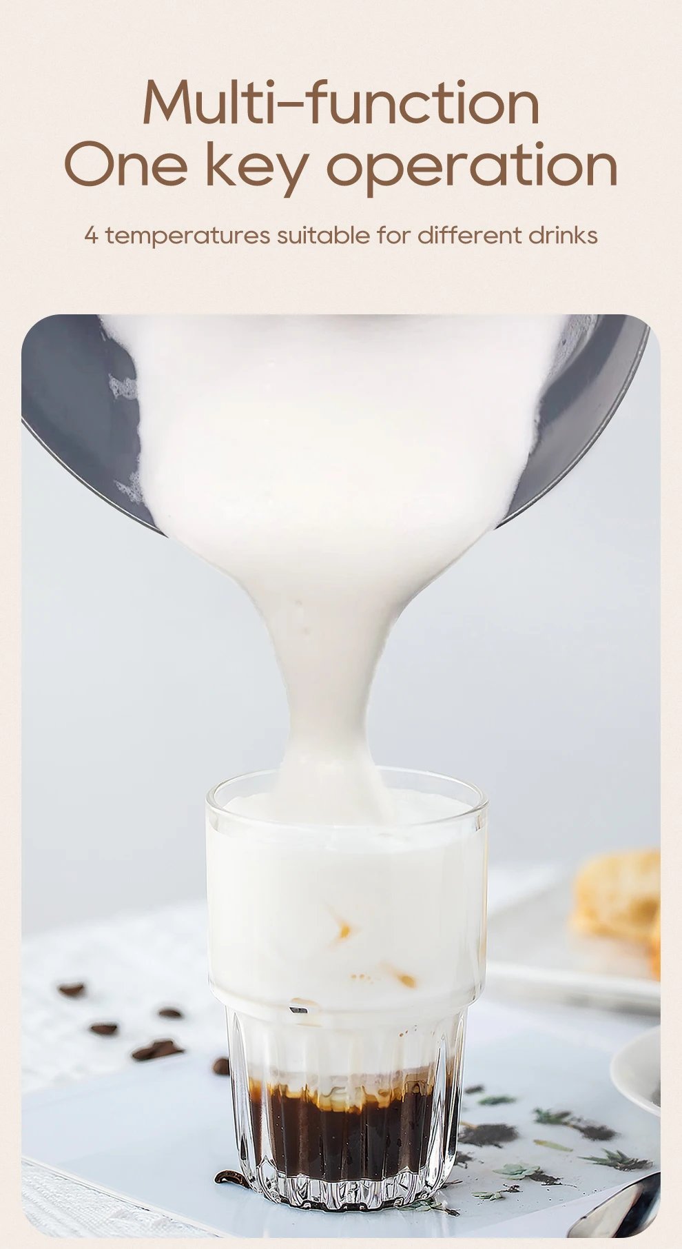 HiBREW 4 in 1 Milk Frother Frothing Foamer Fully automatic Milk Warmer Cold/Hot Latte Cappuccino Chocolate Protein powder M3A