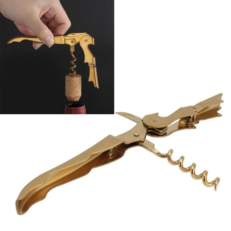 Sea Horse Corkscrew Wine Tool Bottle Opener Knife Stainless Steel Hippocampus Can Opener Double Hinged CorkscrewGold