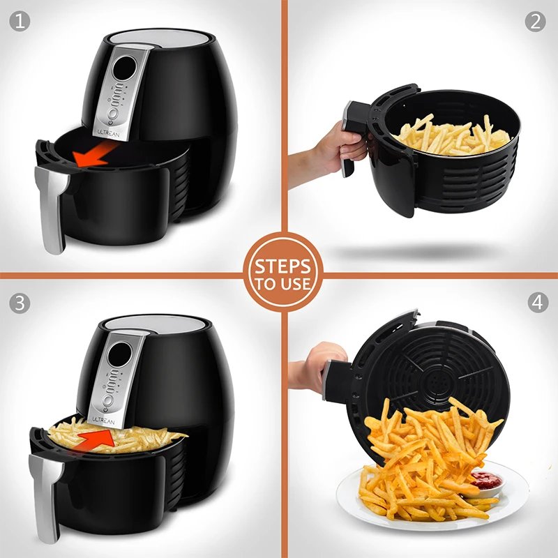 ULTREAN 4L Air Fryer Electric Hot fryer Oil-free Auto Household Kitchen 360&deg;Baking Convection Oven Deep Fryer with Touch Control
