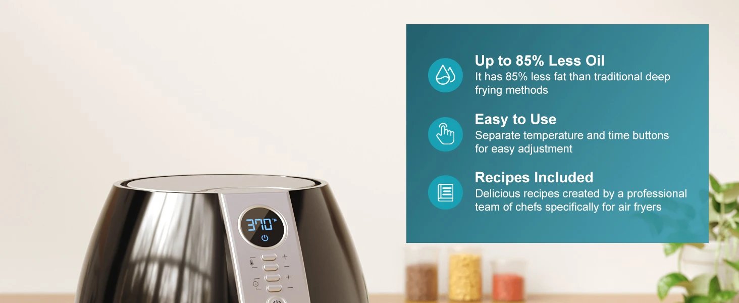 ULTREAN 4L Air Fryer Electric Hot fryer Oil-free Auto Household Kitchen 360&deg;Baking Convection Oven Deep Fryer with Touch Control