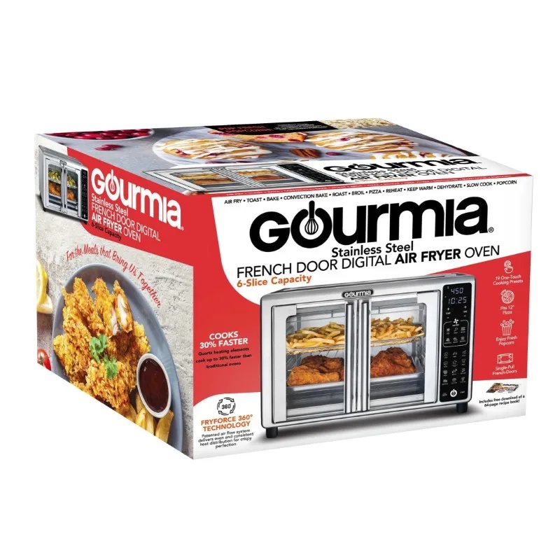 New Gourmia 1700W 6-Slice Digital Toaster Oven Air Fryer, 19 One-Touch Presets, 24L, Stainless Steel