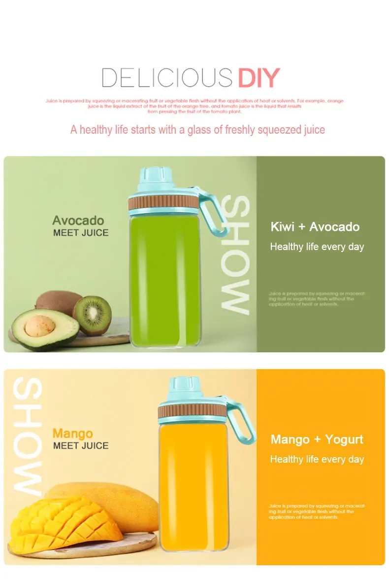 Portable Electric Fruit Juicer Wireless USB Rechargeable 6 Blades Mini Mixer Multifunction Summer Smoothie Blender Machine