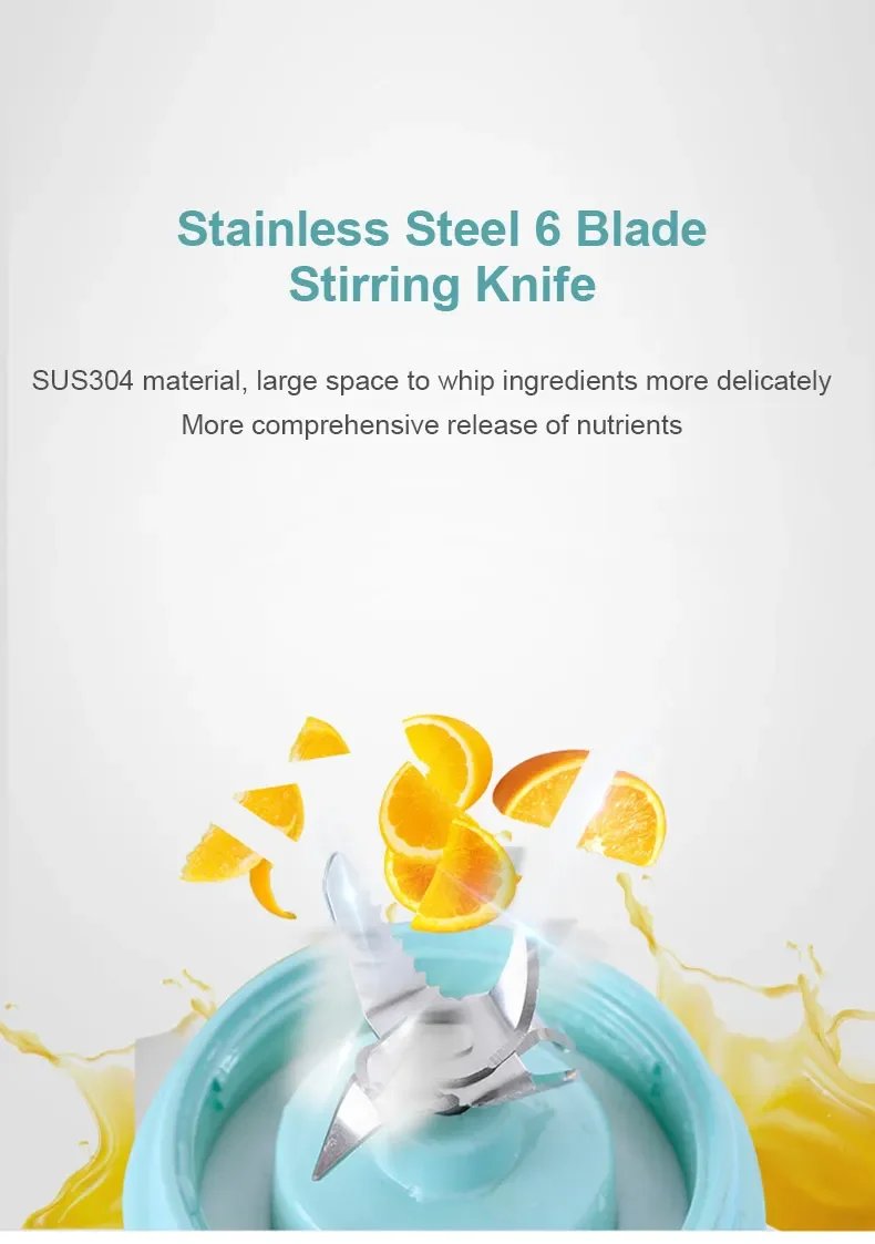 Portable Electric Fruit Juicer Wireless USB Rechargeable 6 Blades Mini Mixer Multifunction Summer Smoothie Blender Machine