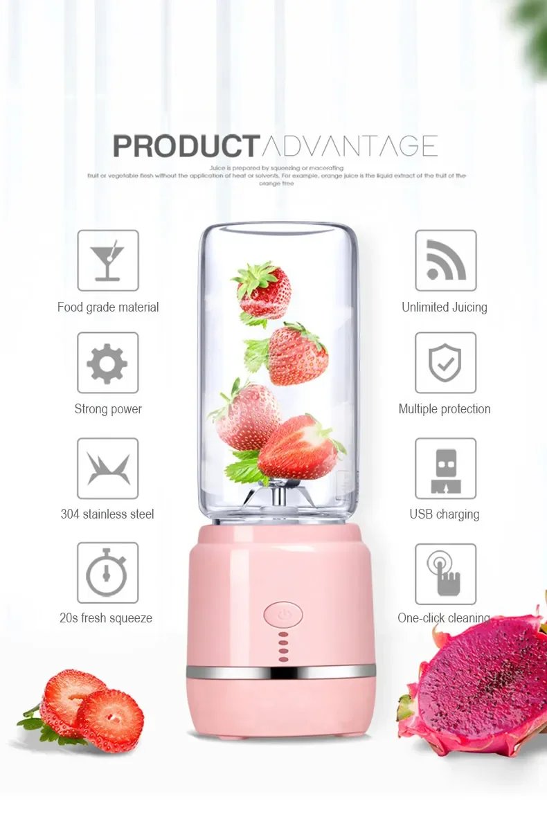 Portable Electric Fruit Juicer Wireless USB Rechargeable 6 Blades Mini Mixer Multifunction Summer Smoothie Blender Machine
