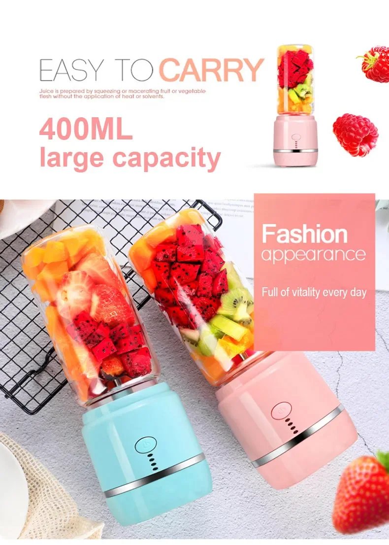 Portable Electric Fruit Juicer Wireless USB Rechargeable 6 Blades Mini Mixer Multifunction Summer Smoothie Blender Machine