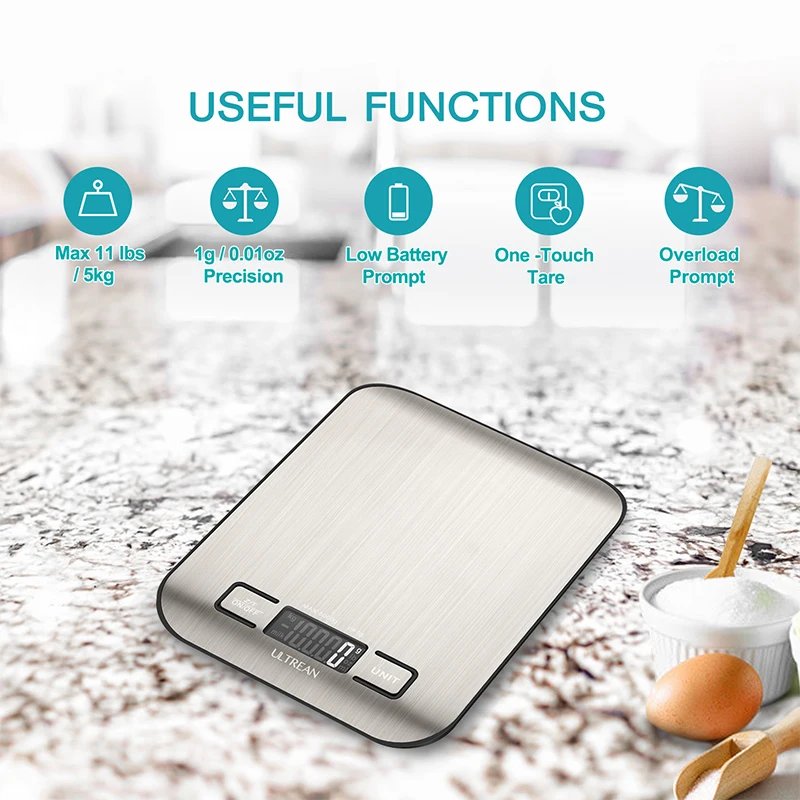 ULTREAN Digital Kitchen Scale 5000g/1g Multifunction Electric Food Scale LCD Display High Precise Waterproff Measuring Scale