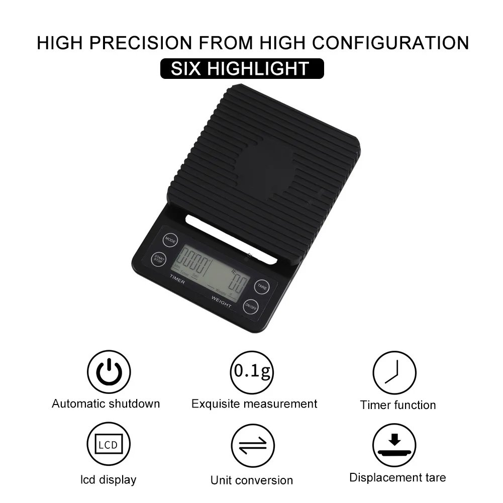 5/3kg LCD Kitchen Coffee Scale with Timing Digital Display Timer Coffee Weight Tool High Precision Measuring Precision LCD Scale