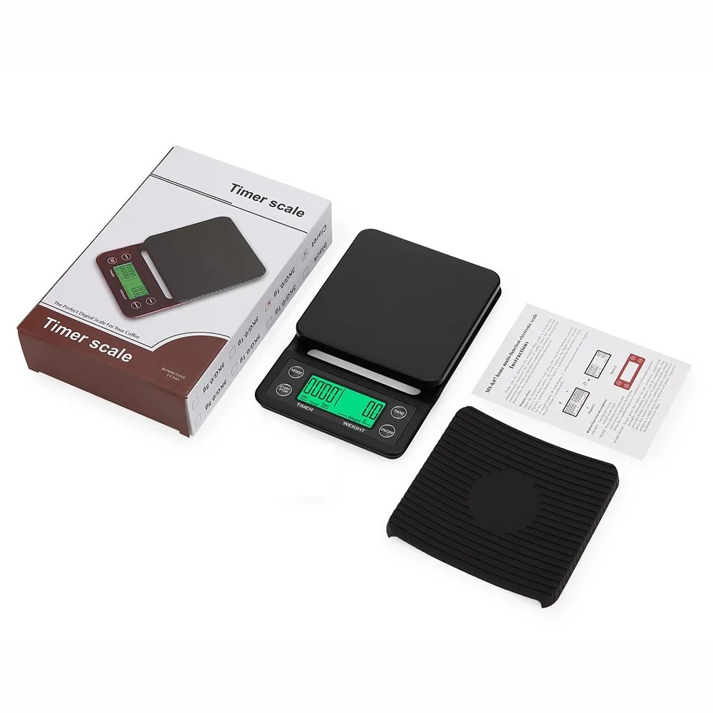 5/3kg LCD Kitchen Coffee Scale with Timing Digital Display Timer Coffee Weight Tool High Precision Measuring Precision LCD Scale