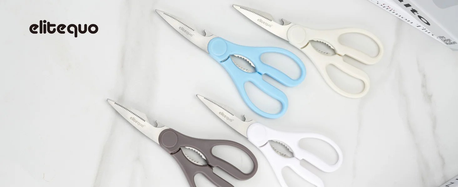 ELITEQUO All Purpose Kitchen Scissors, Heavy Duty Stainless Steel Scissors, Dishwasher Safe, Soft Grip Comfort Handle