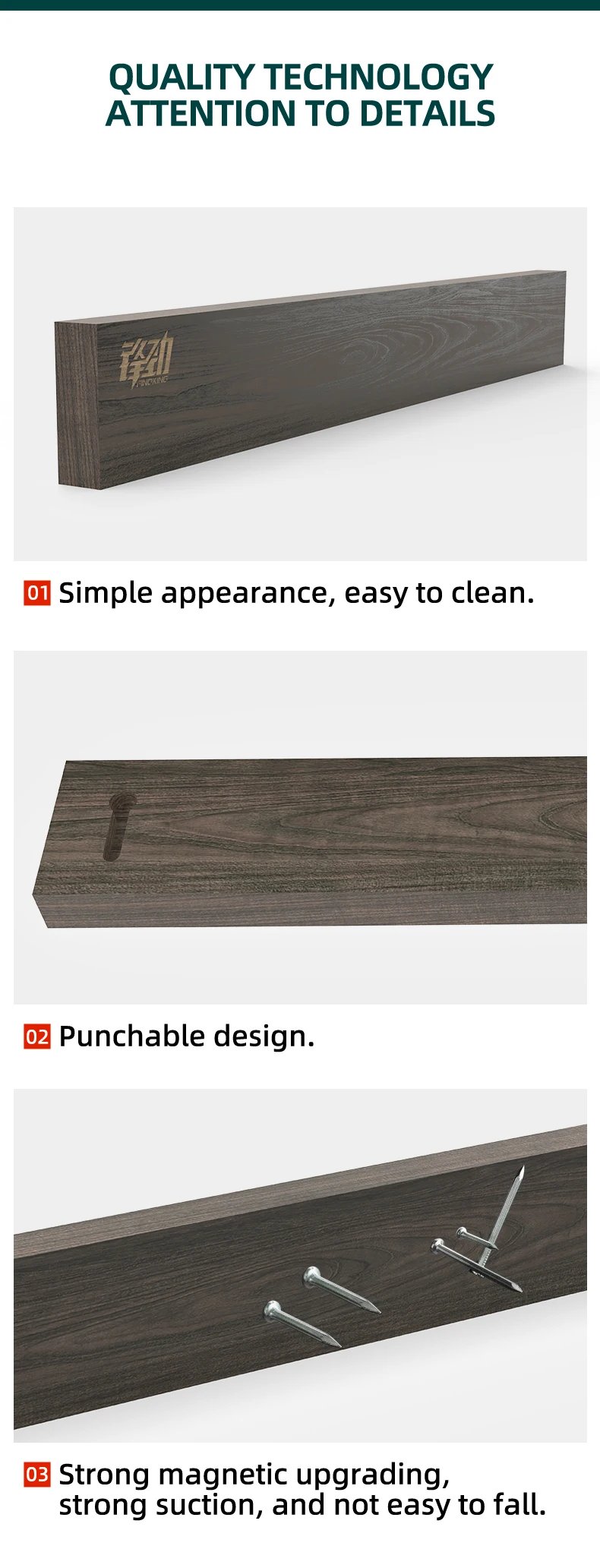 FINDKING New Design Powerful Magnetic Knife Strip Handmade Ash Wood Knives Holder Wall Mount Block  3pcs 12' 16' 18 inch Rack