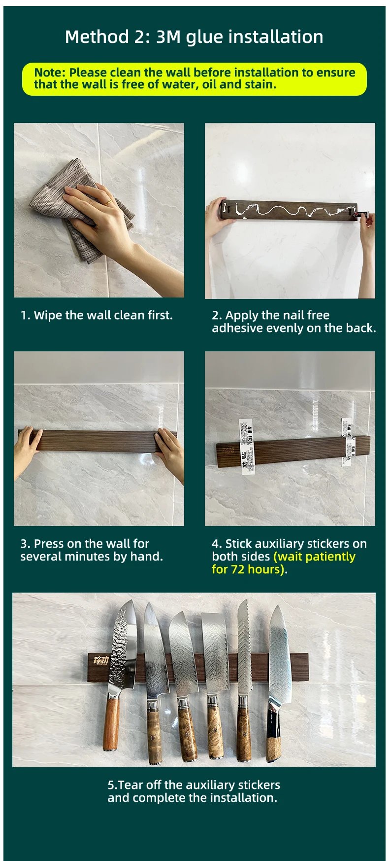 FINDKING New Design Powerful Magnetic Knife Strip Handmade Ash Wood Knives Holder Wall Mount Block  3pcs 12' 16' 18 inch Rack