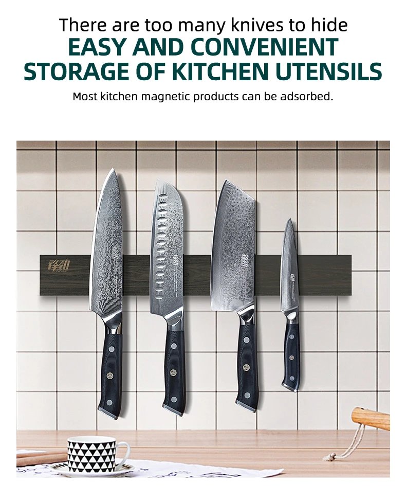 FINDKING New Design Powerful Magnetic Knife Strip Handmade Ash Wood Knives Holder Wall Mount Block  3pcs 12' 16' 18 inch Rack