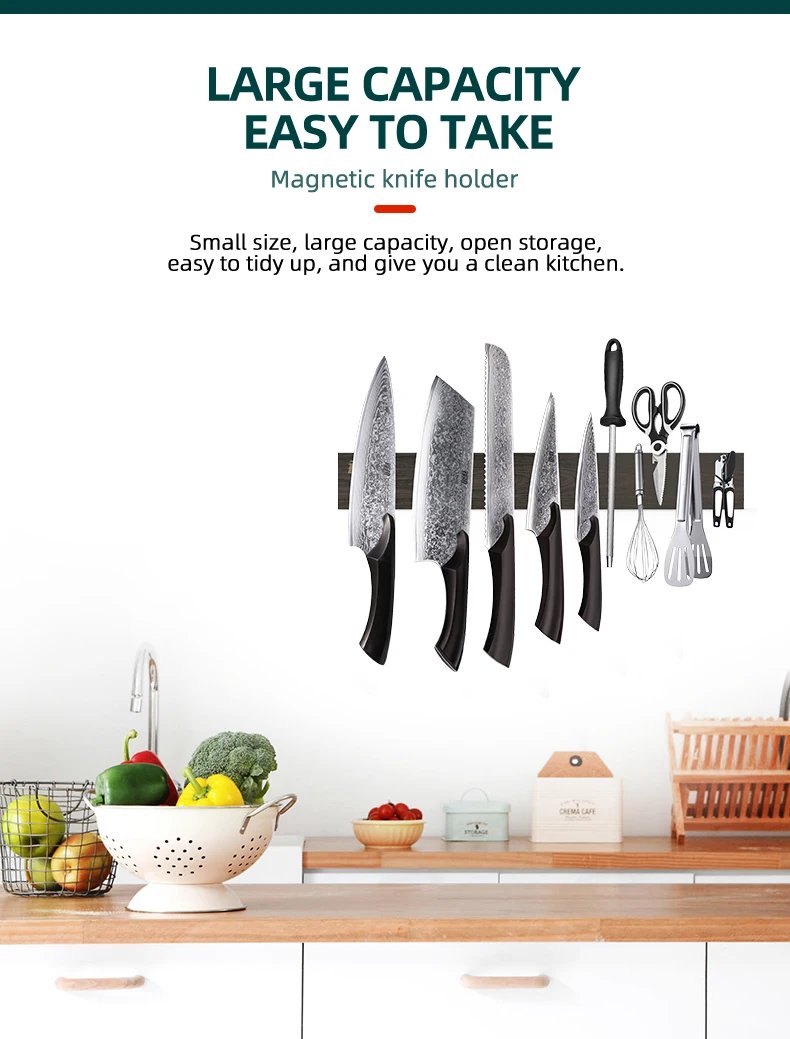 FINDKING New Design Powerful Magnetic Knife Strip Handmade Ash Wood Knives Holder Wall Mount Block  3pcs 12' 16' 18 inch Rack