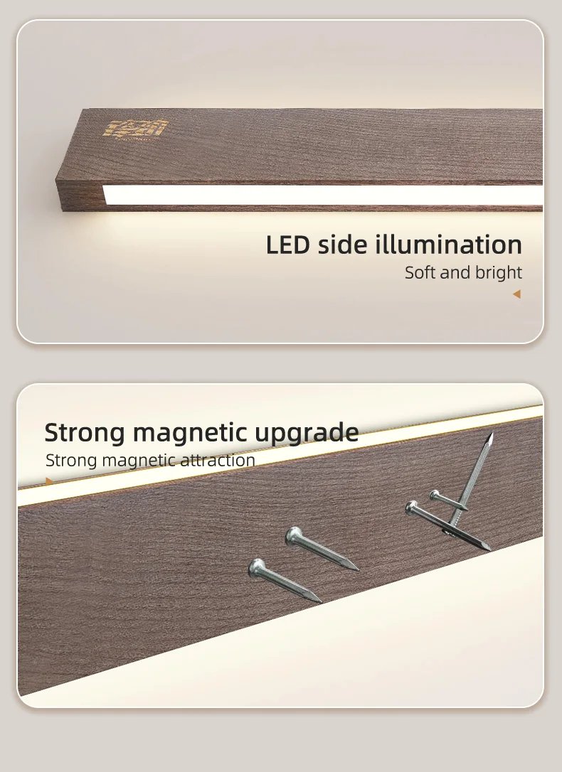 FINDKING New Design Powerful LED Lighted Magnetic Knife Strip Handmade Ash Wood Knives Holder Wall Mount Block  16' 18 inch Rack