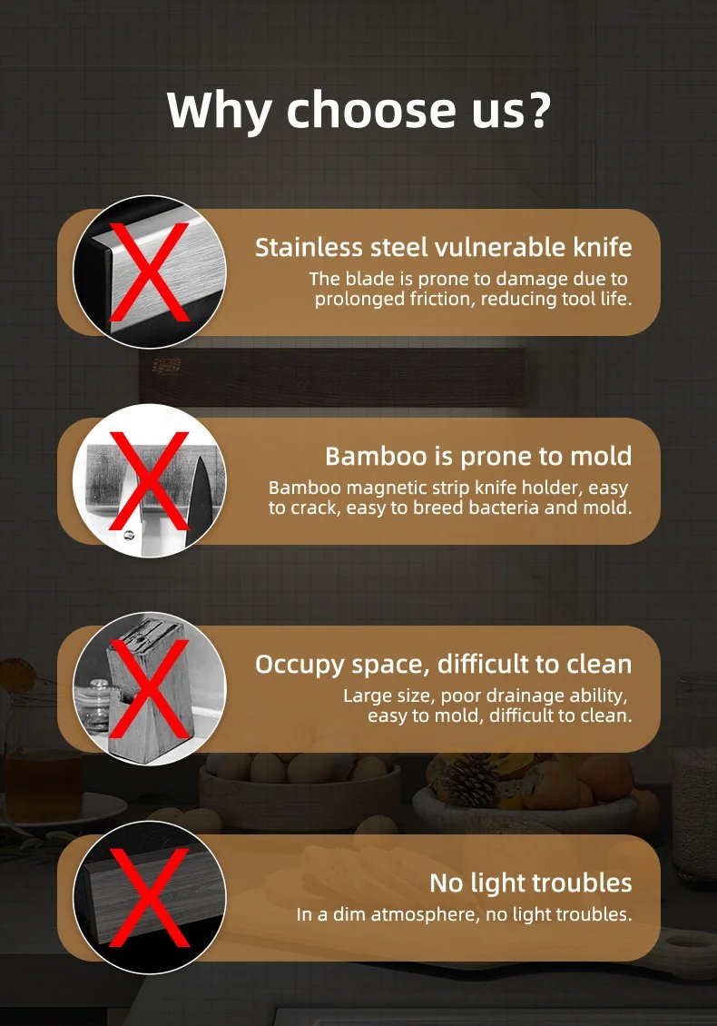 FINDKING New Design Powerful LED Lighted Magnetic Knife Strip Handmade Ash Wood Knives Holder Wall Mount Block  16' 18 inch Rack