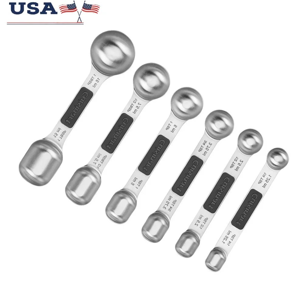 Stainless Steel Magnetic Measuring Spoons Set of 6 Dual-Headed Kitchen Utensils with Heavy-Duty Magnetic Storage Easy Access