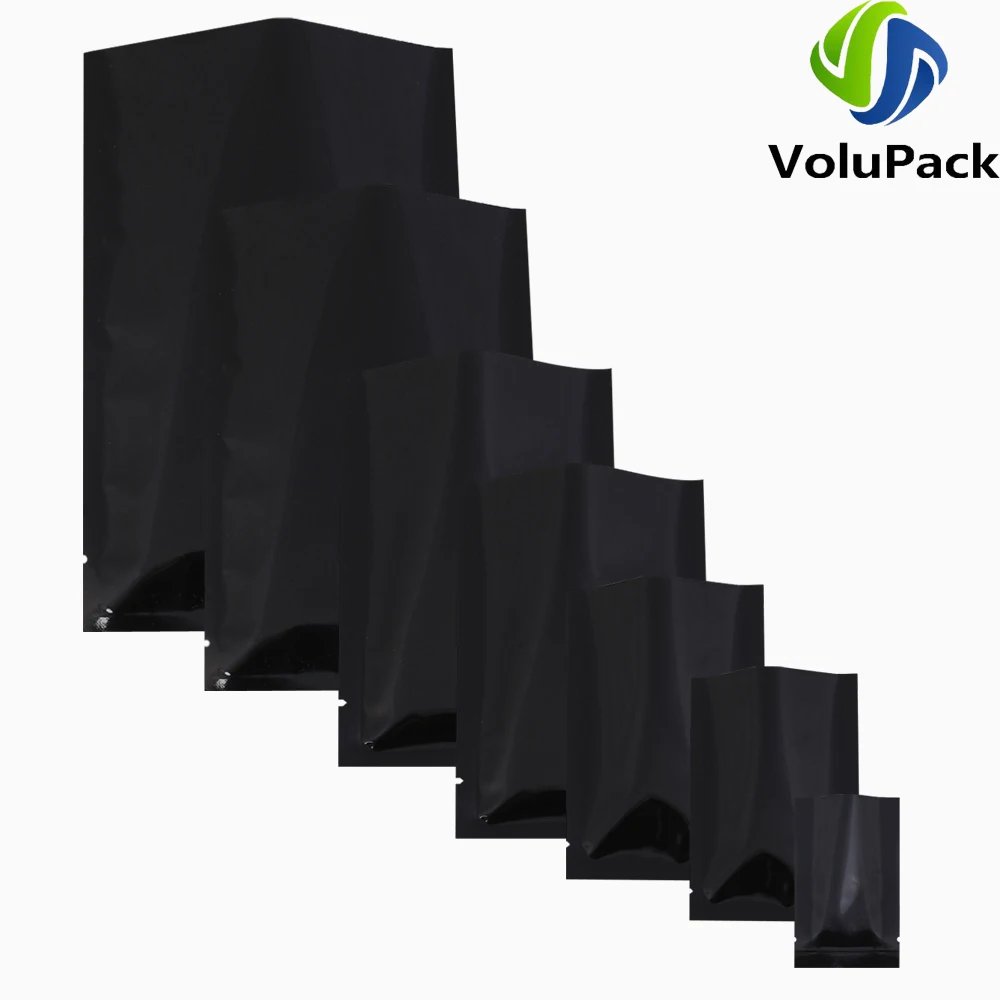Reusable Metallic Mylar Organizer Bags, Open Top Pouches, Vacuum Heat Seal, Smell Proof Packaging Bags, Glossy Black