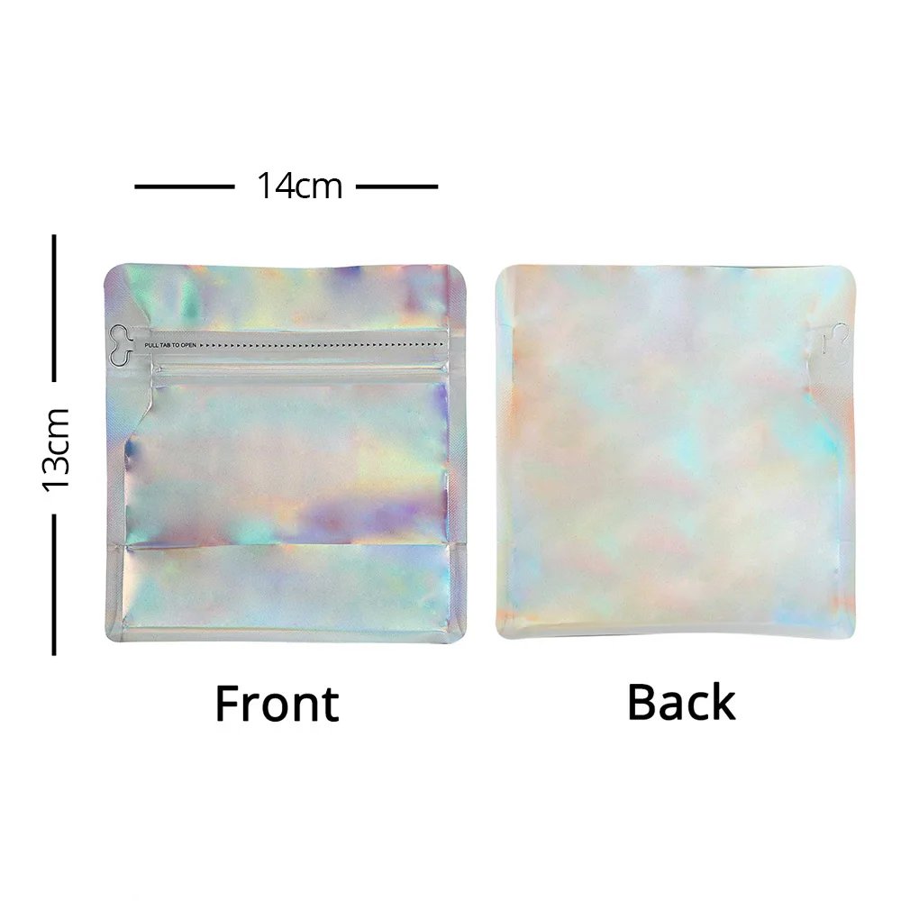 50pcs Aluminum Foil Eight-sided Coffee Mylar Packaging Doypack Reusable Glossy Holographic Silver Stand Up Zip Lock Pouches