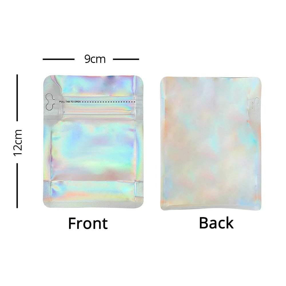 50pcs Aluminum Foil Eight-sided Coffee Mylar Packaging Doypack Reusable Glossy Holographic Silver Stand Up Zip Lock Pouches
