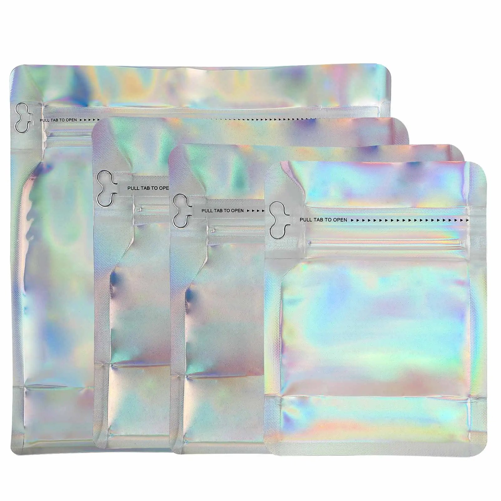 50pcs Aluminum Foil Eight-sided Coffee Mylar Packaging Doypack Reusable Glossy Holographic Silver Stand Up Zip Lock Pouches